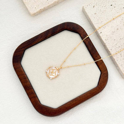 mother of pearl star necklace gold circle pendant dainty jewelry