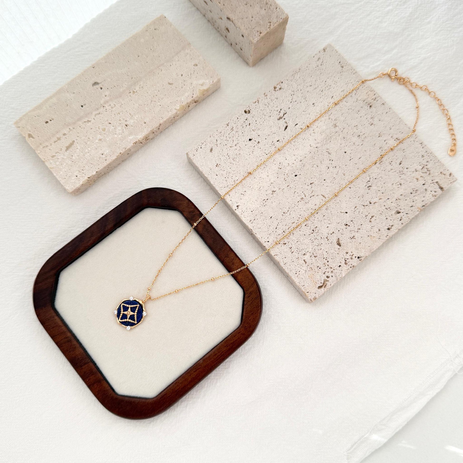 lapis lazuli star necklace gold circle pendant celestial jewelry