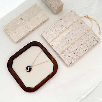 lapis lazuli star necklace gold circle pendant celestial jewelry