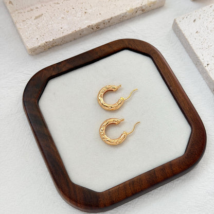 textured gold huggie hoops small chunky earrings minimalist modern jewelry