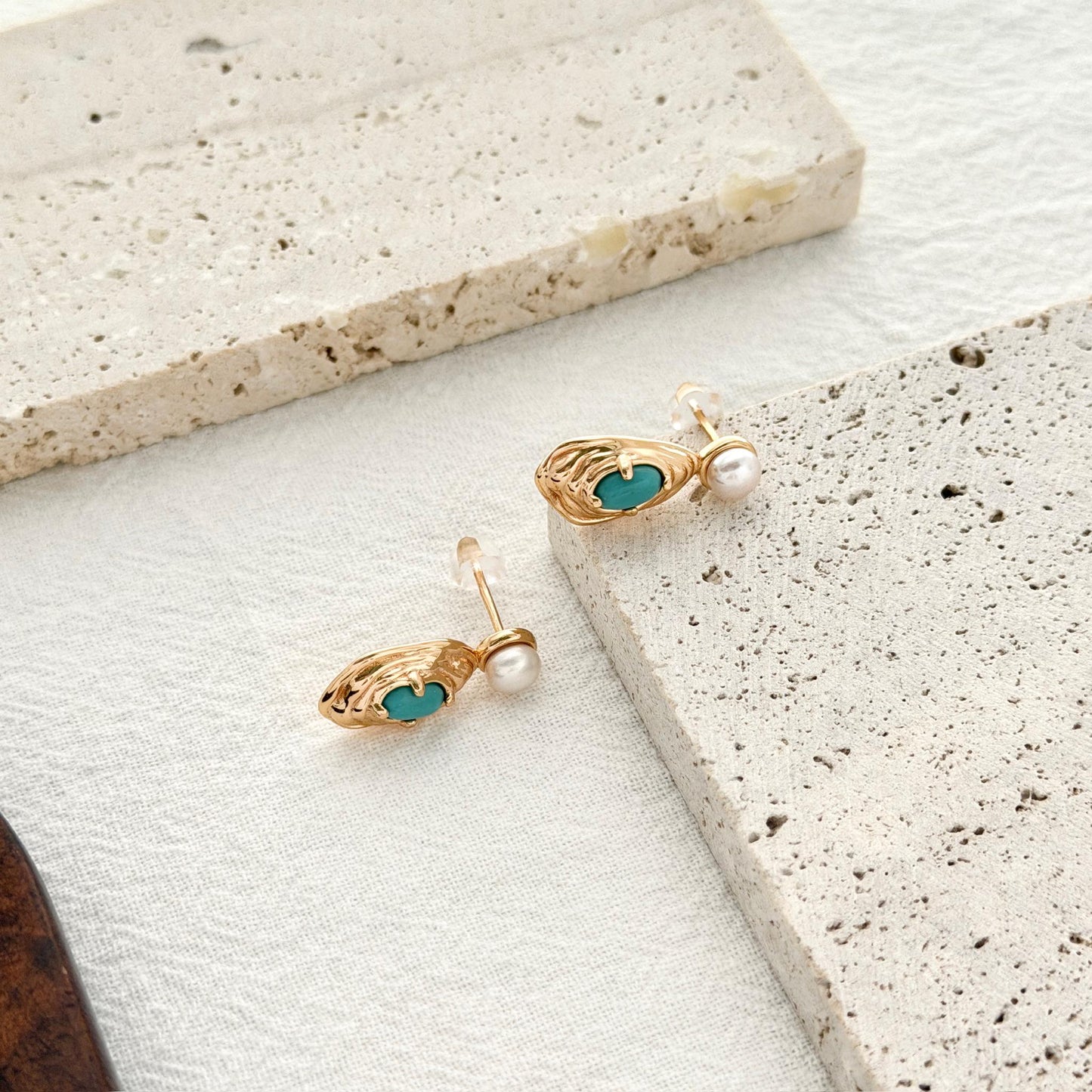 turquoise drop earrings gold irregular shape pearl top elegant jewelry