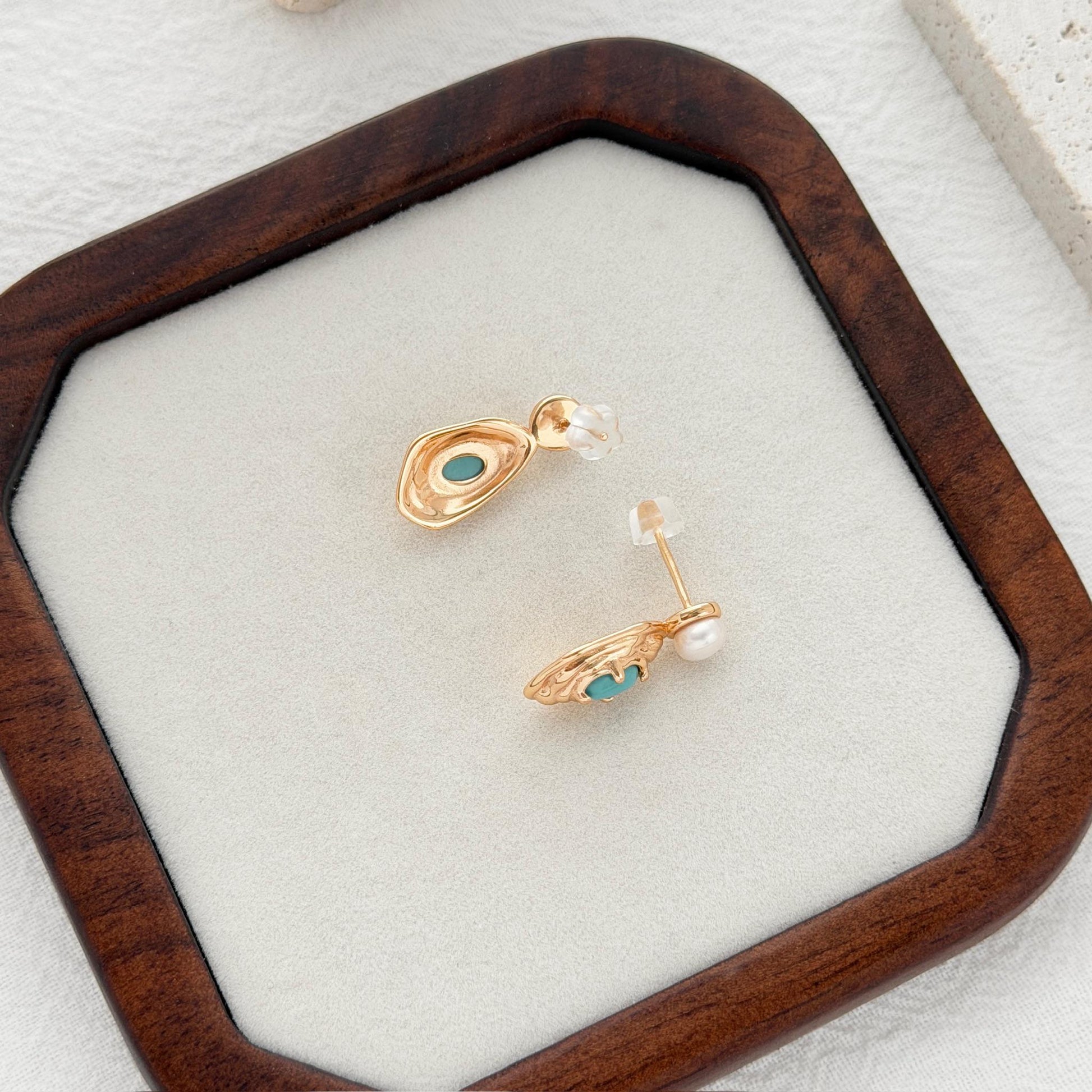 statement gold earrings turquoise stone pearl stud bold modern jewelry