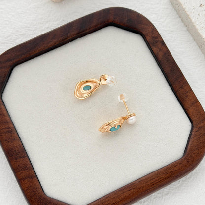 statement gold earrings turquoise stone pearl stud bold modern jewelry