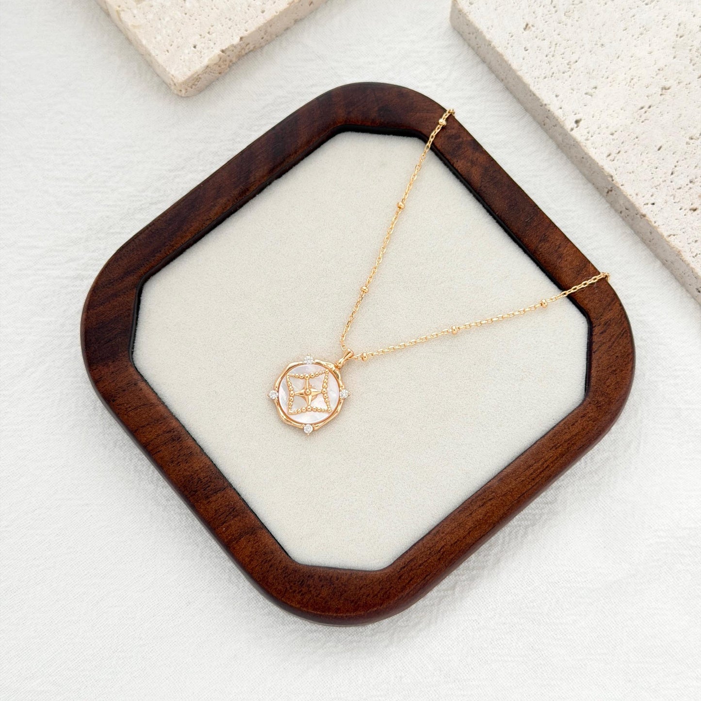 mother of pearl star pendant necklace gold cz geometric necklace