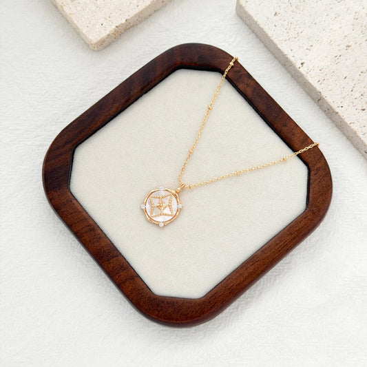 mother of pearl star pendant necklace gold cz geometric necklace