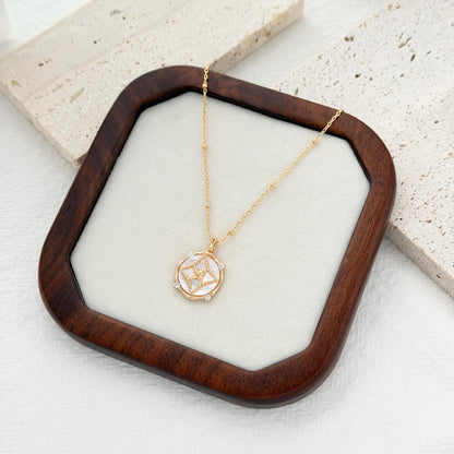 mother of pearl necklace gold star pendant with cubic zirconia accents