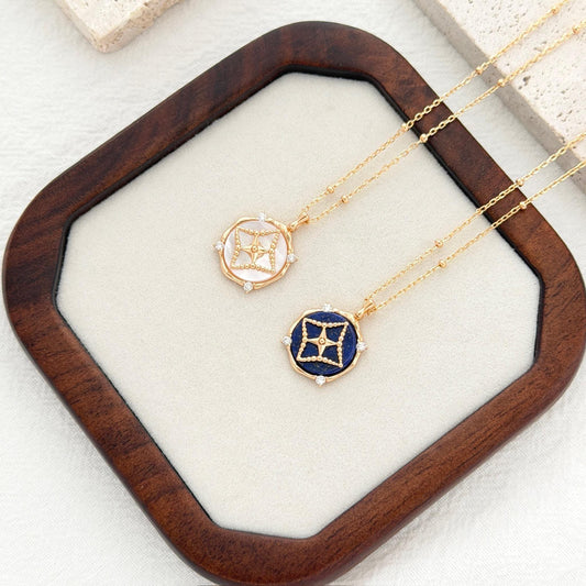 Mother of Pearl Lapis Lazuli Star Necklace, Gold CZ Pendant Necklace, Celestial Jewelry, Dainty Everyday Necklace, Birthday Gift for Her