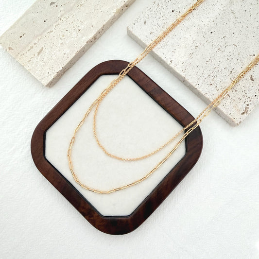 Layered Gold Necklace, Double Chain Necklace, Dainty Layering Necklace, Minimal Gold Choker, Everyday Gold Jewelry, Birthday Gift for Her