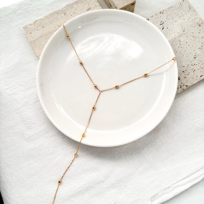 Gold Lariat Necklace, Dainty Y Necklace, Gold Bead Chain Necklace, Minimal Wedding Necklace, Evening Jewelry, Layering Necklace Gift For Her