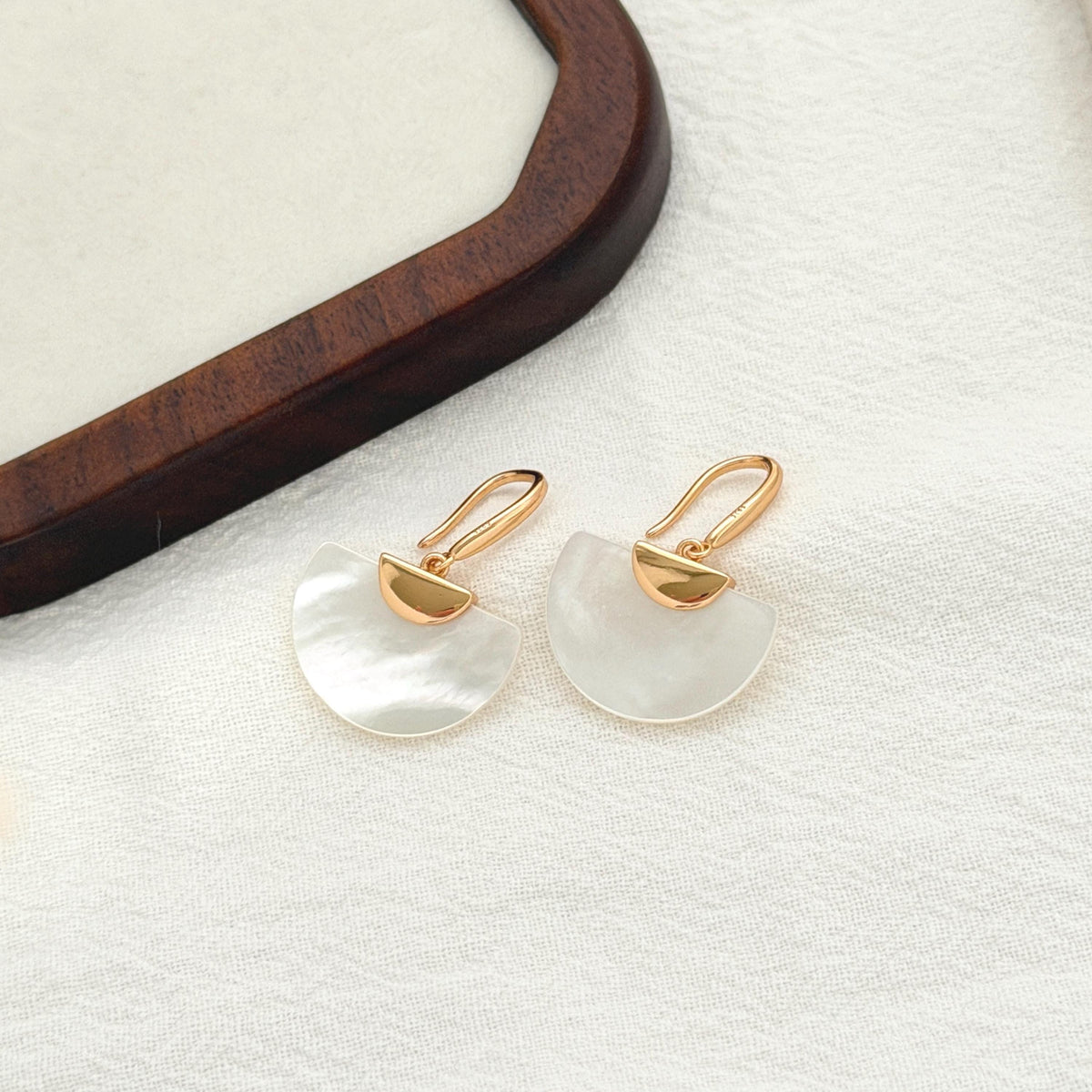 White Shell Drop Earrings with Gold Detail and Modern Shape