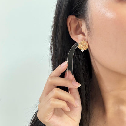 Modern Sculptural Gold Stud Earrings with Clear CZ Accent