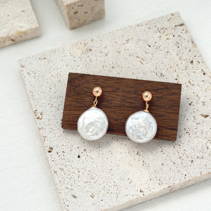 Organic Freshwater Pearl Drop Earrings with Minimal Gold Ball Studs