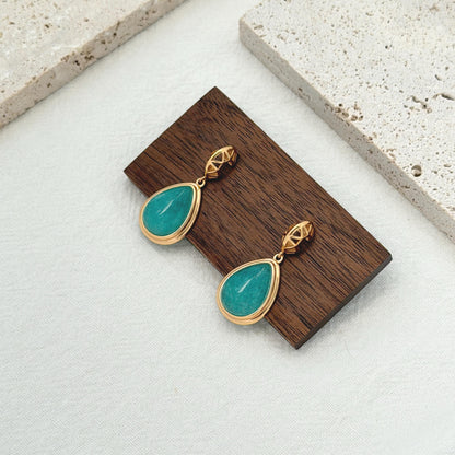 Teardrop Amazonite Earrings with Vintage Inspired Gold Design