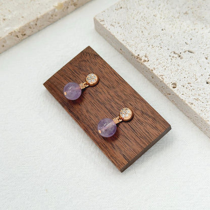 Purple Amethyst Bead Earrings with Sparkling Cubic Zirconia Gold Studs
