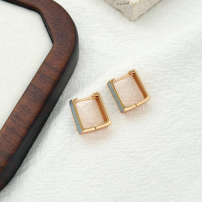 Small Gold Rectangle Hoop Earrings with Pastel Blue Enamel
