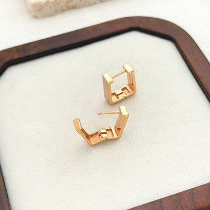 Modern Gold Huggie Earrings with Blue Enamel Front Detail